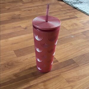Pink Textured Tumbler with Straw
